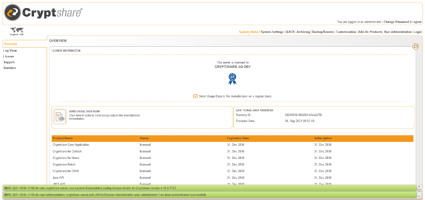 Screenshot of the old administration interface on the status page.